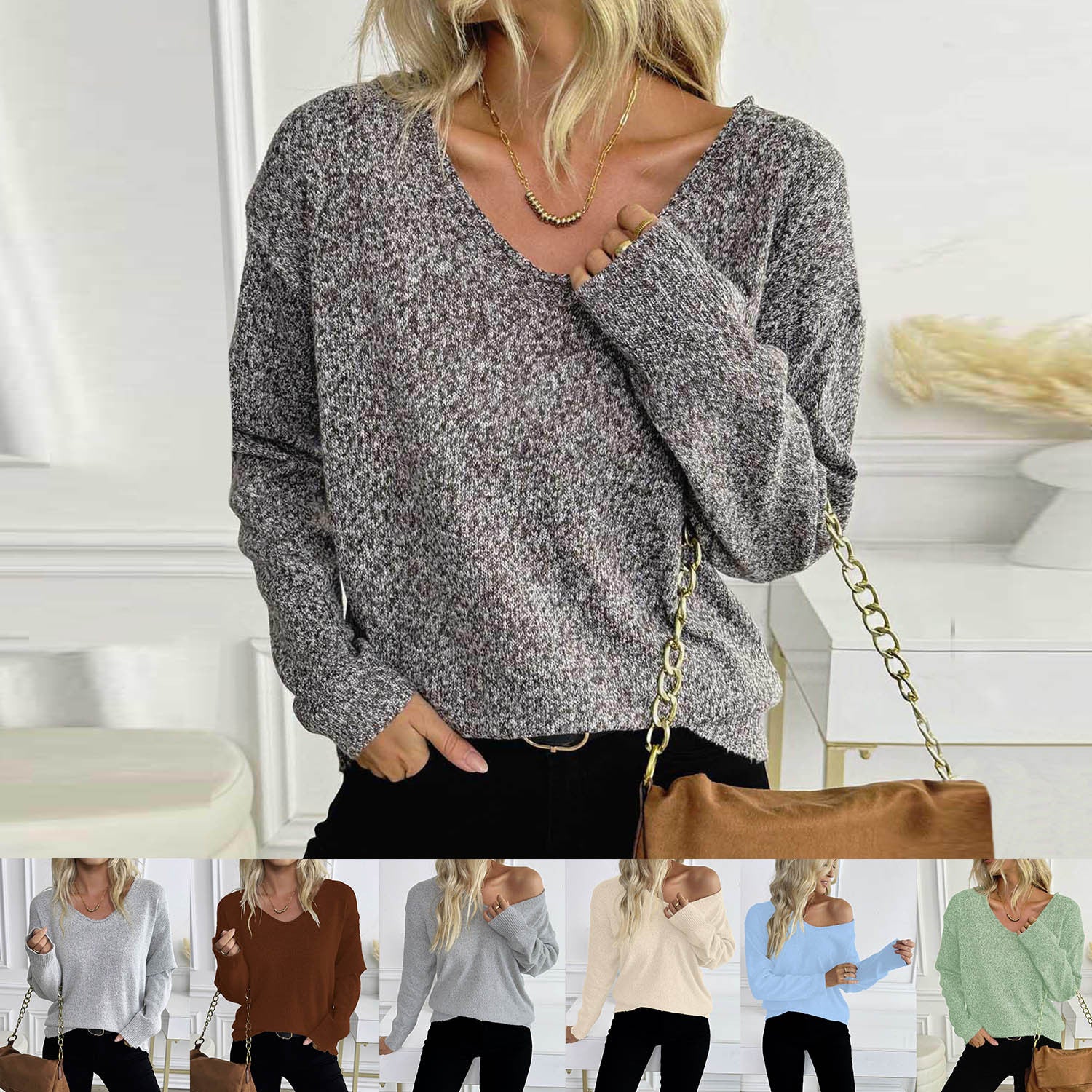 Simple Style Multi-color Patterned Knit Sweater