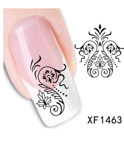 Bloemen en botanische zwarte nagelstickers voor thuisnagels