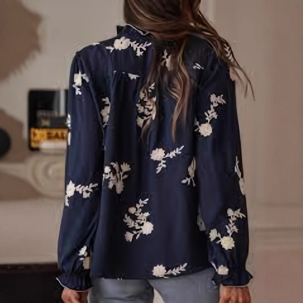 Women's Long-sleeved Western-style Chiffon Blouse With Embroidery