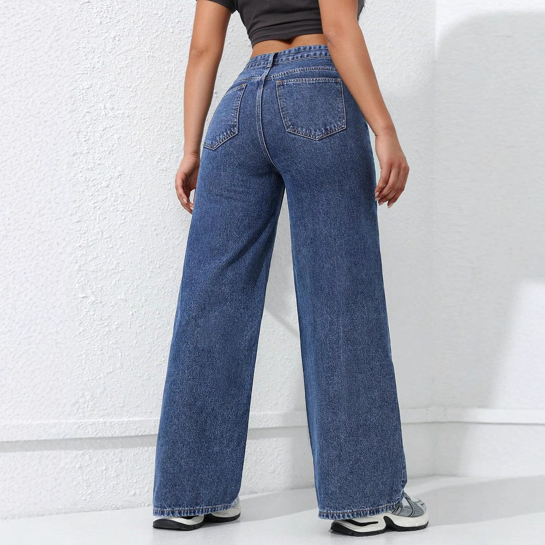 Pantalon de jean à jambes larges à jambe large et lâche détendue pour le confort