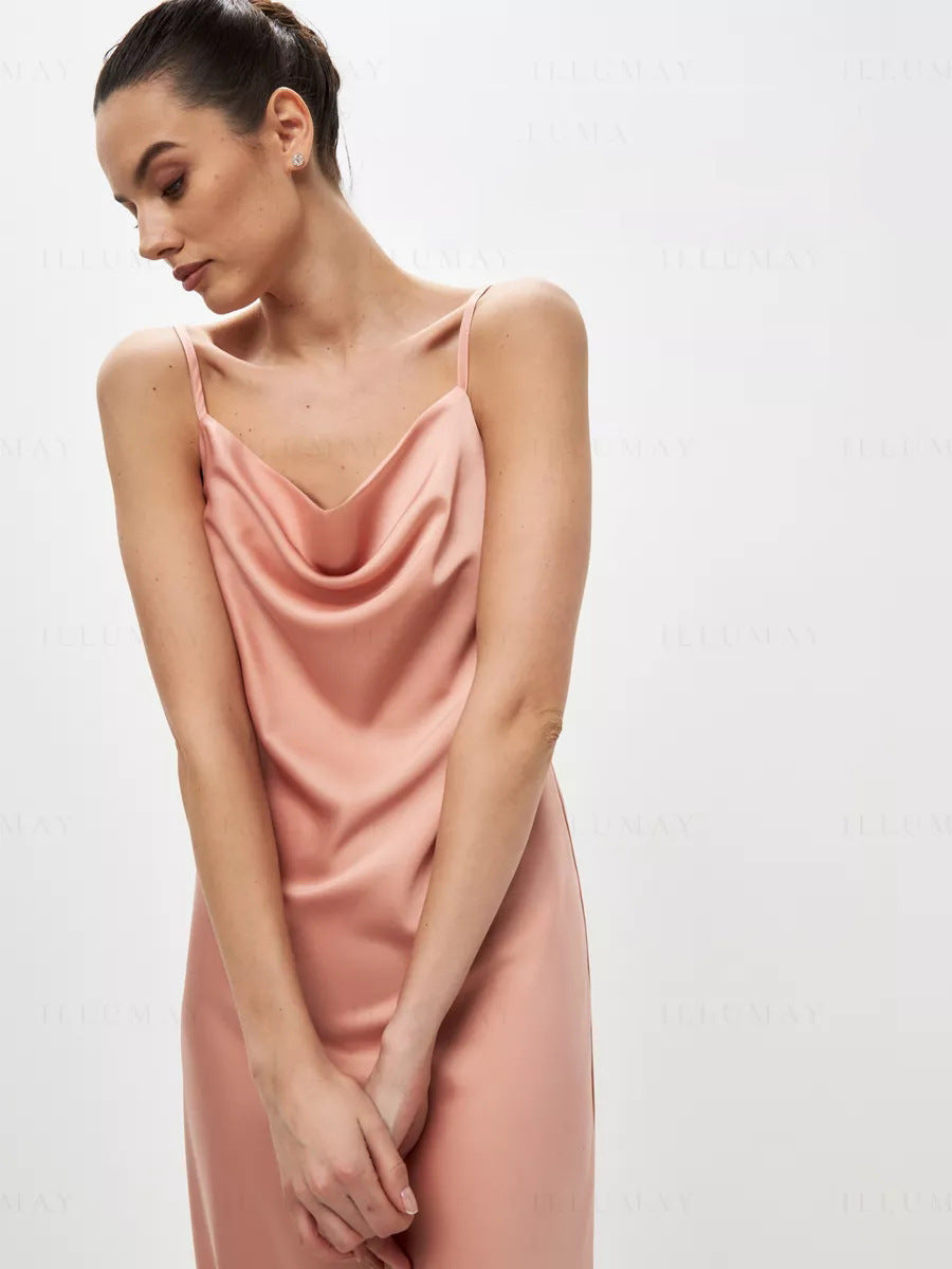 Silk Suspender Dress with Sleek Sleeveless Summer Silhouette