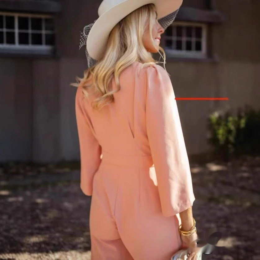 V-neck Waist-controlled Slimming Casual Jumpsuit