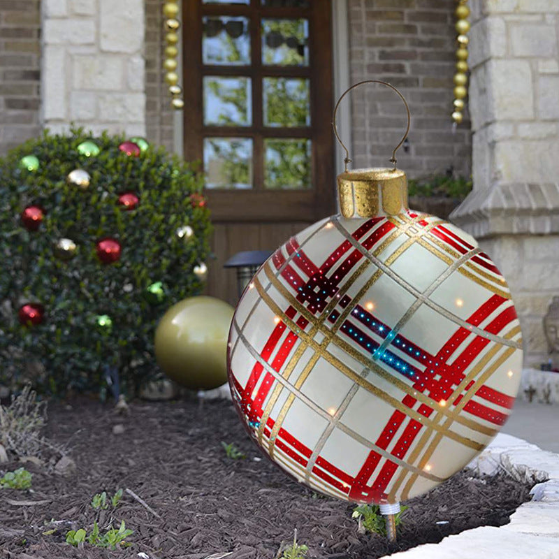 60 Centimeter Hanging Oversized PVC Christmas Ornaments for Exterior Decor-Red grids2-Theone Apparel