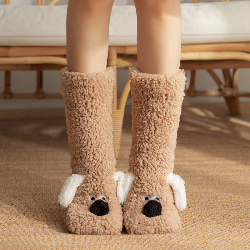 Soft and Thick White Winter Socks with Cute Dog Ears