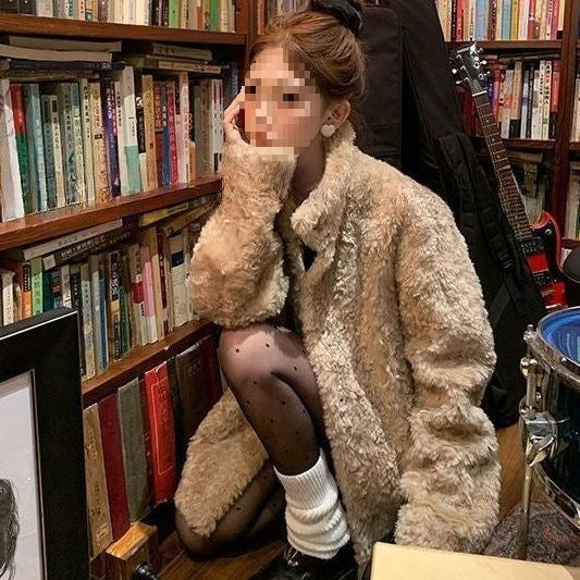 Mid-Length Loose Wool Blend Overcoat For Autumn And Winter