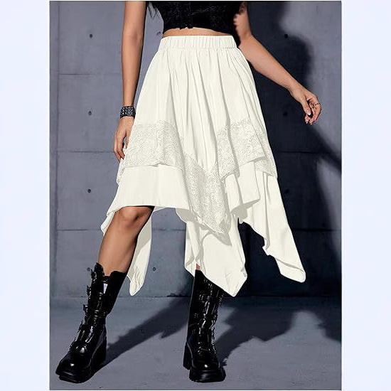 Renaissance-style Pleated Half-skirt With Asymmetrical Pointed Hem Ethereal And Fairy-like