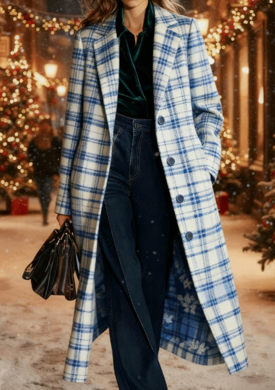 Plaid Casual Long Wool Coat