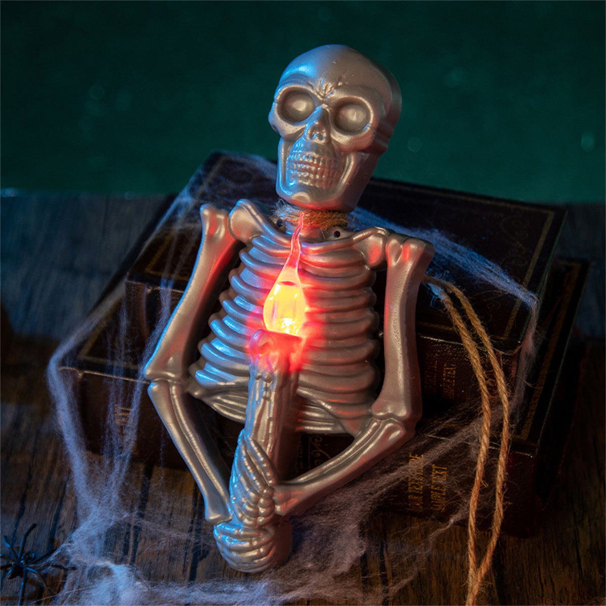 Skeleton Torso with False Candle Flames and Green LEDs