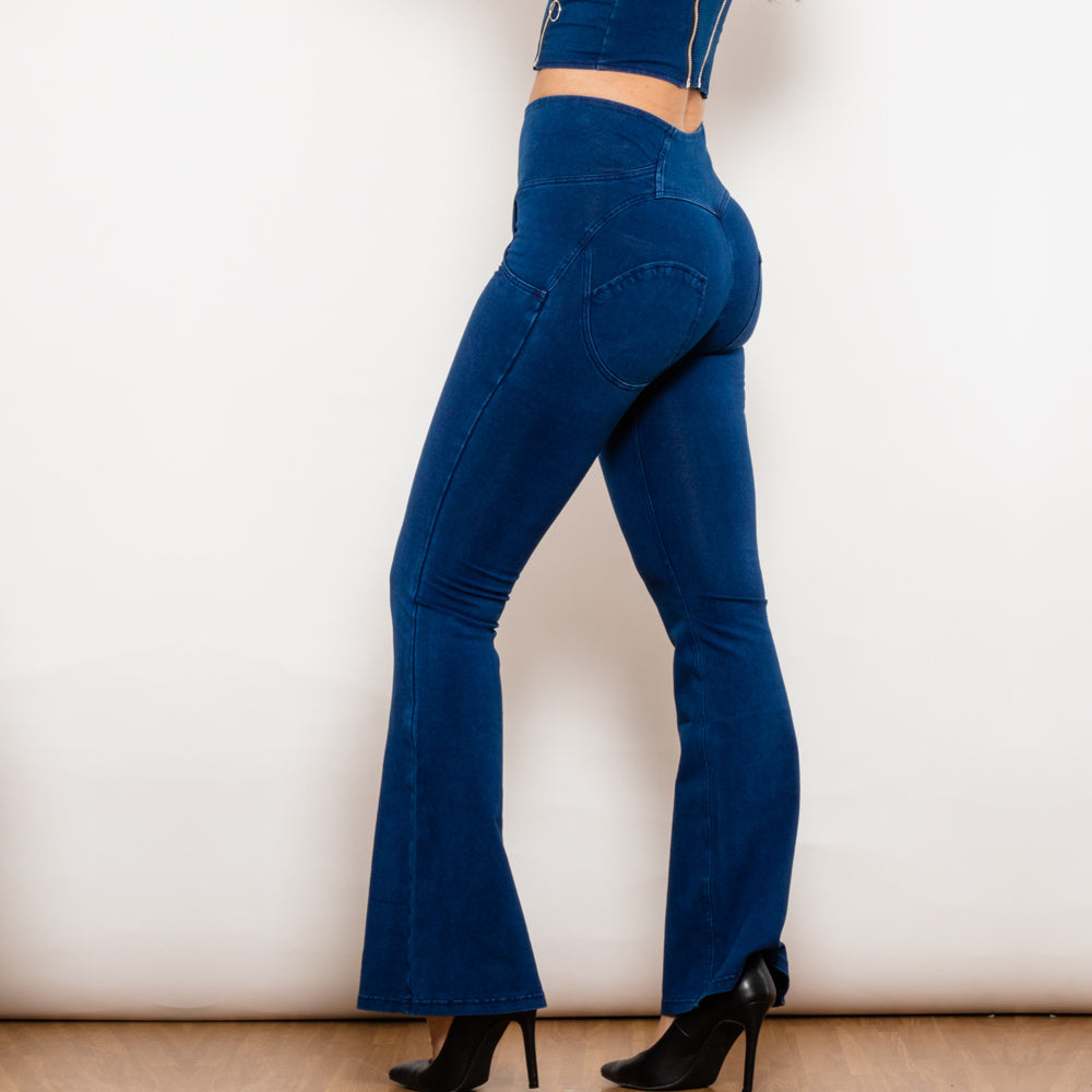 Button-Up High-Waisted Flared Jeans with Push-Up Support