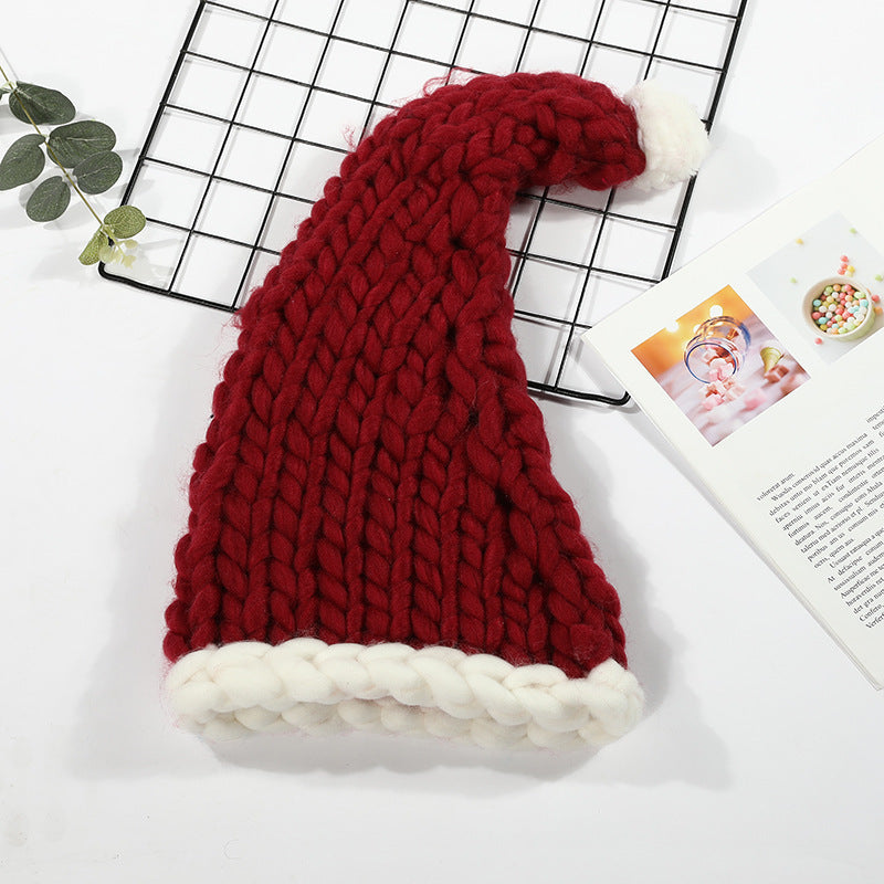 Cute Plush Knit Style Oversized Santa Hat with Puffball