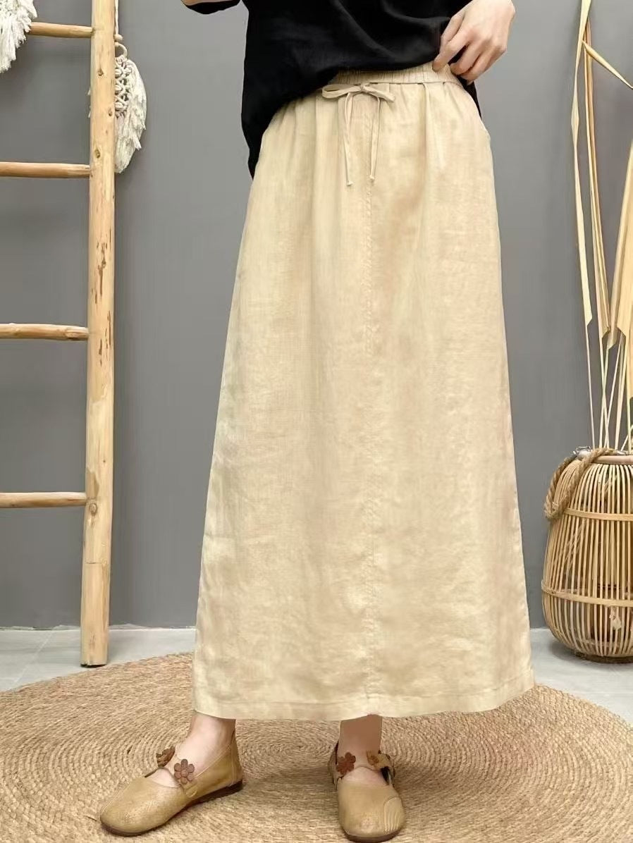Lace Up Linnen Hoge taille rok met rugsplit