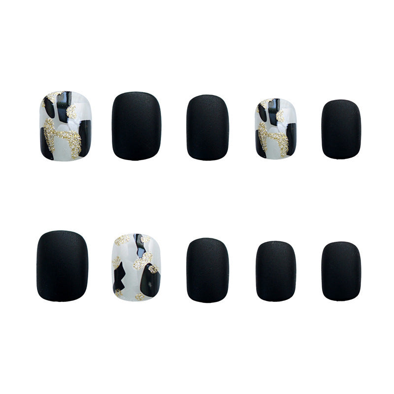 Women's Black and White False Nail Set with Accent Nails