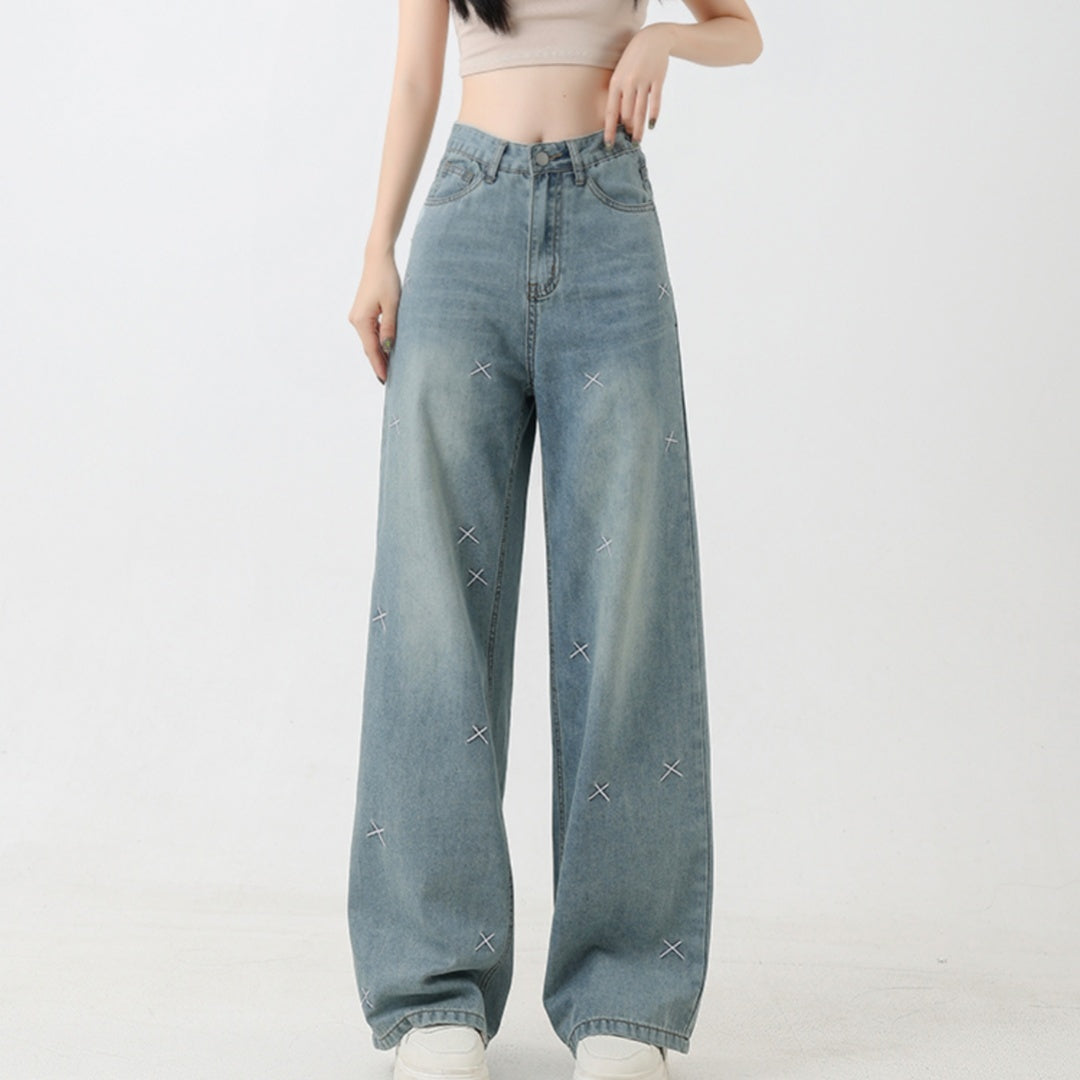 Jeans yang bersulam tencel ringan untuk wanita