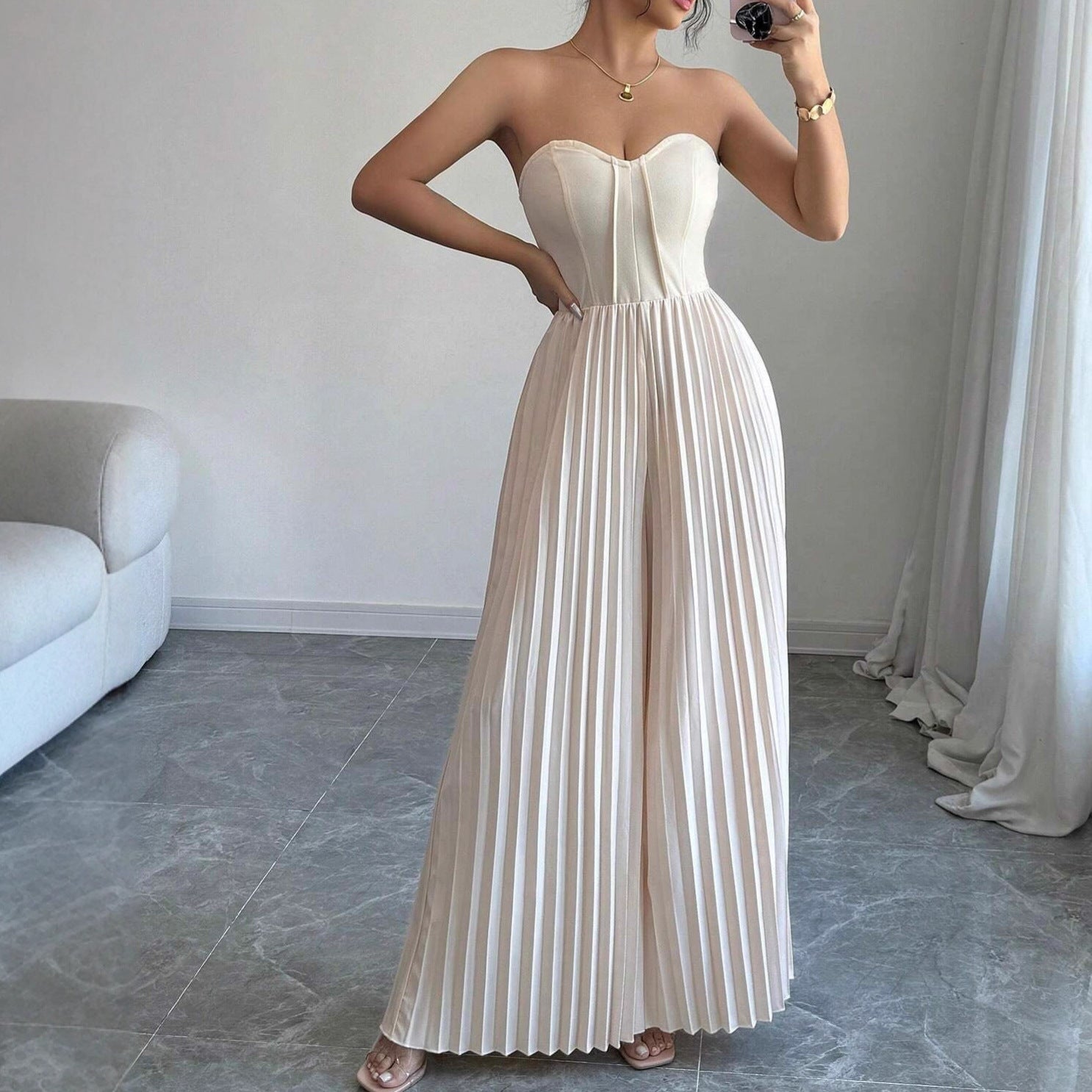 Women's Solid-color Tube Top With Waist-cinching Design