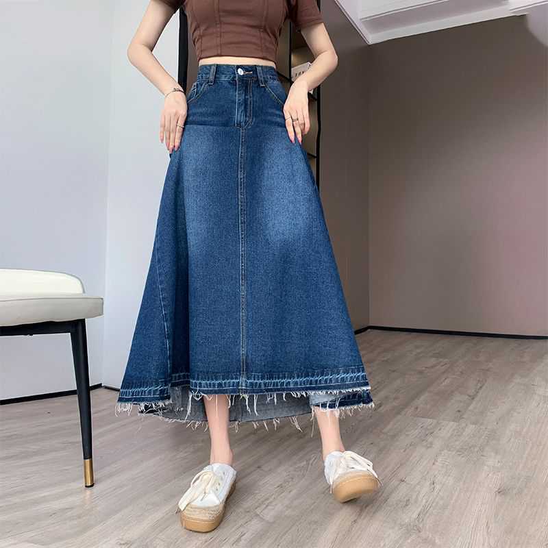 High-waisted Slim-fit Denim Midi Skirt With A Draping Effect