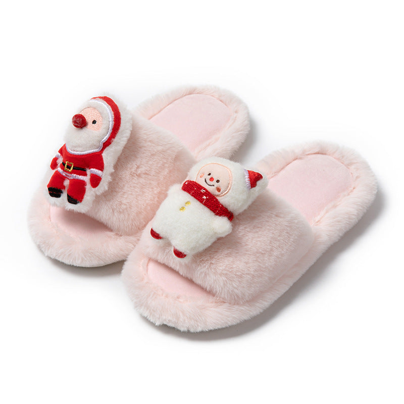 Soft Fleece Lined 3D Santa House Slippers with Open Toe