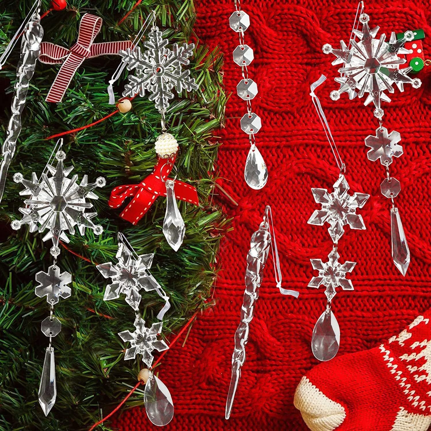 Crystal Clear Transparent Hanging Acrylic Beaded Snowflake Decorations