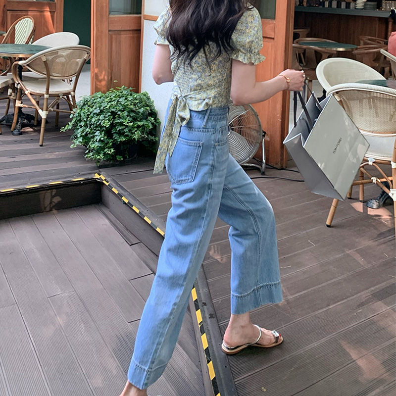 Retro dicuci sembilan poin jeans lurus untuk gaya musim panas
