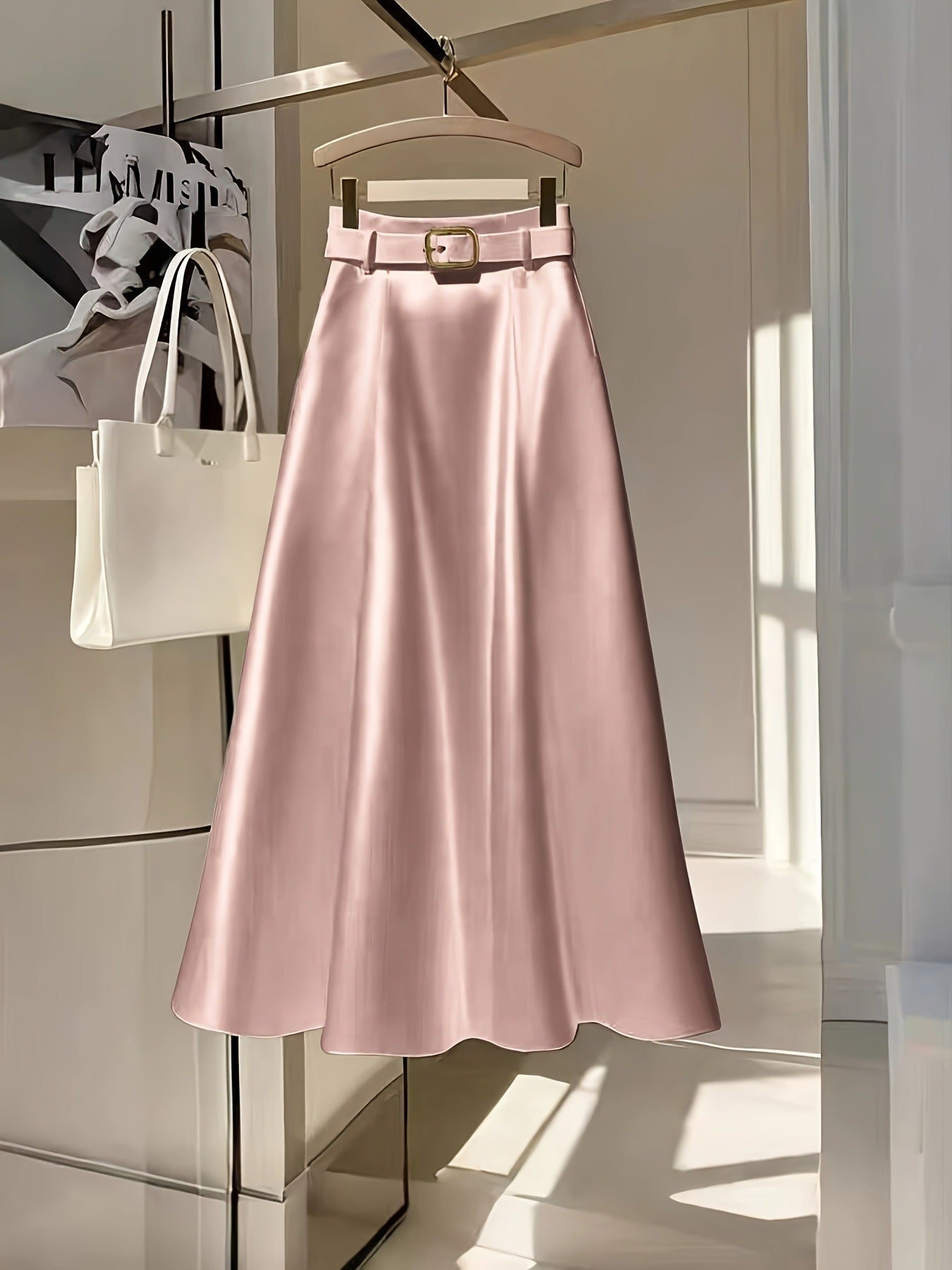Elegante Solid Color Satin A-Line Rok voor sierlijke outfits