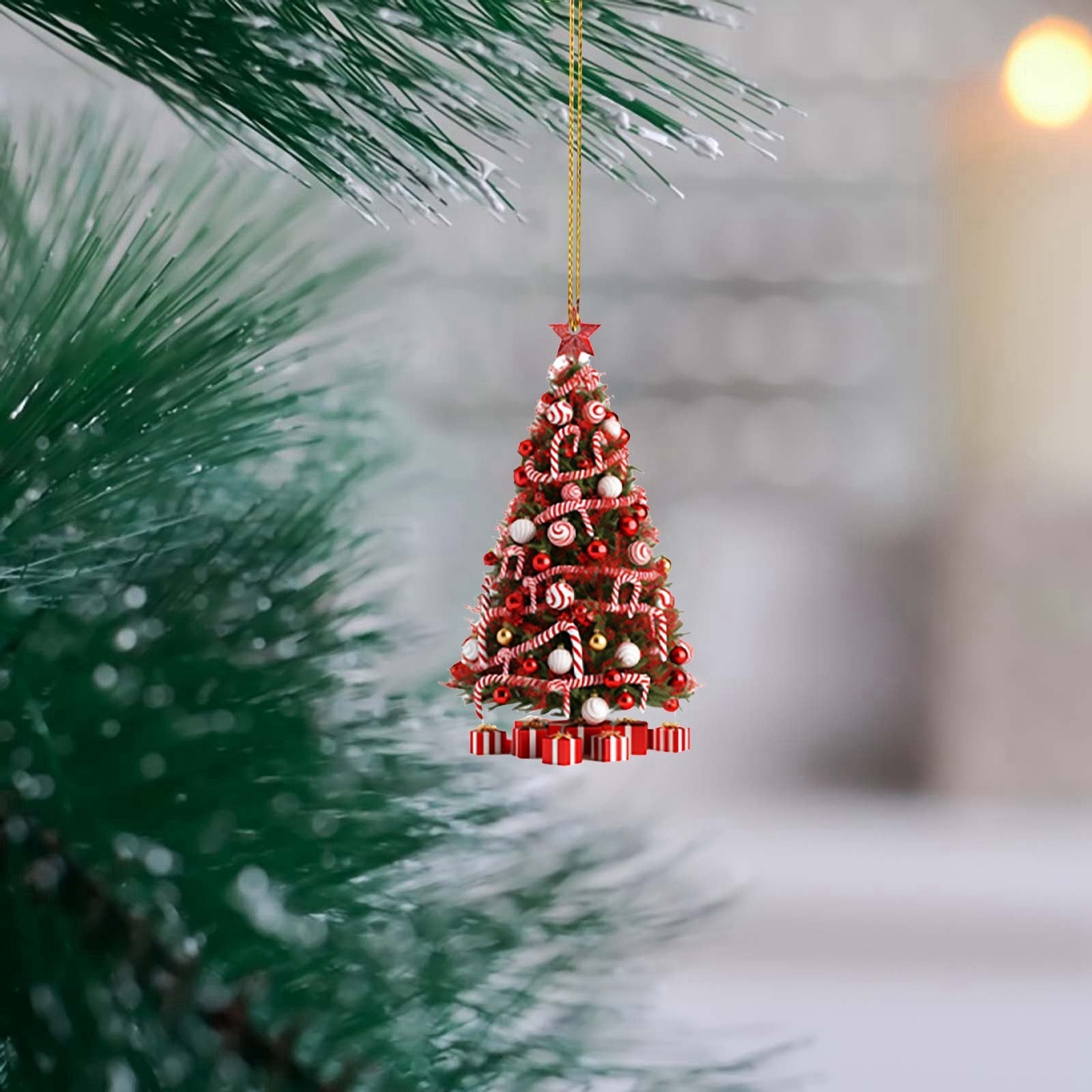 Colorful Christmas Tree Themed Ornament with Hanging Thread