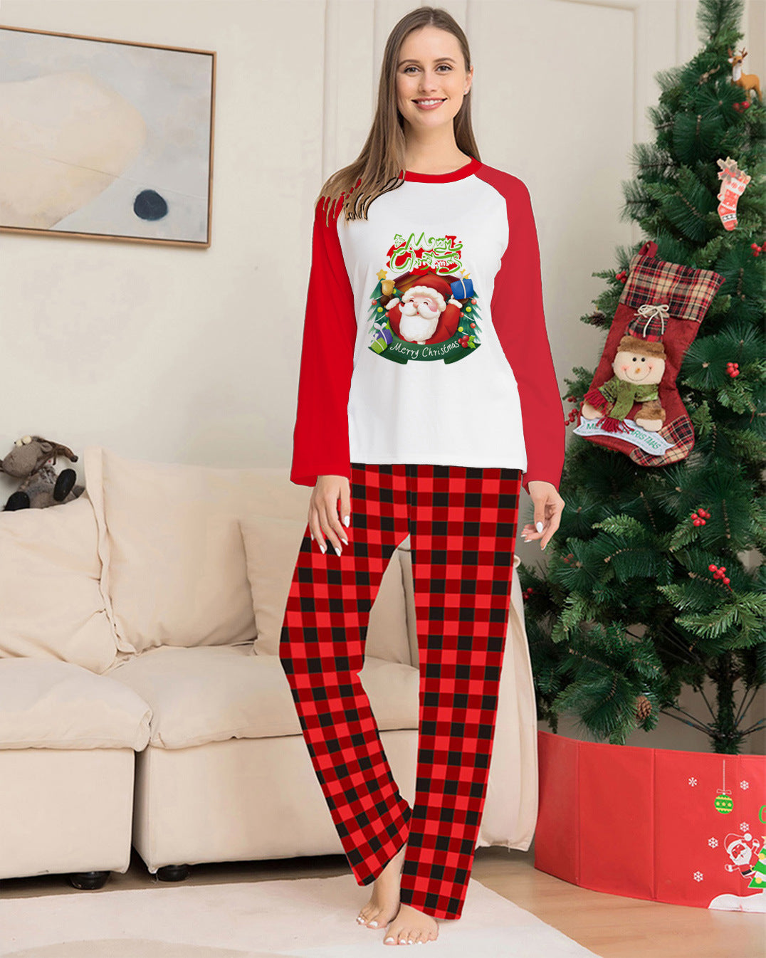 Matching Family Red and White Reindeer Christmas Pajama Set