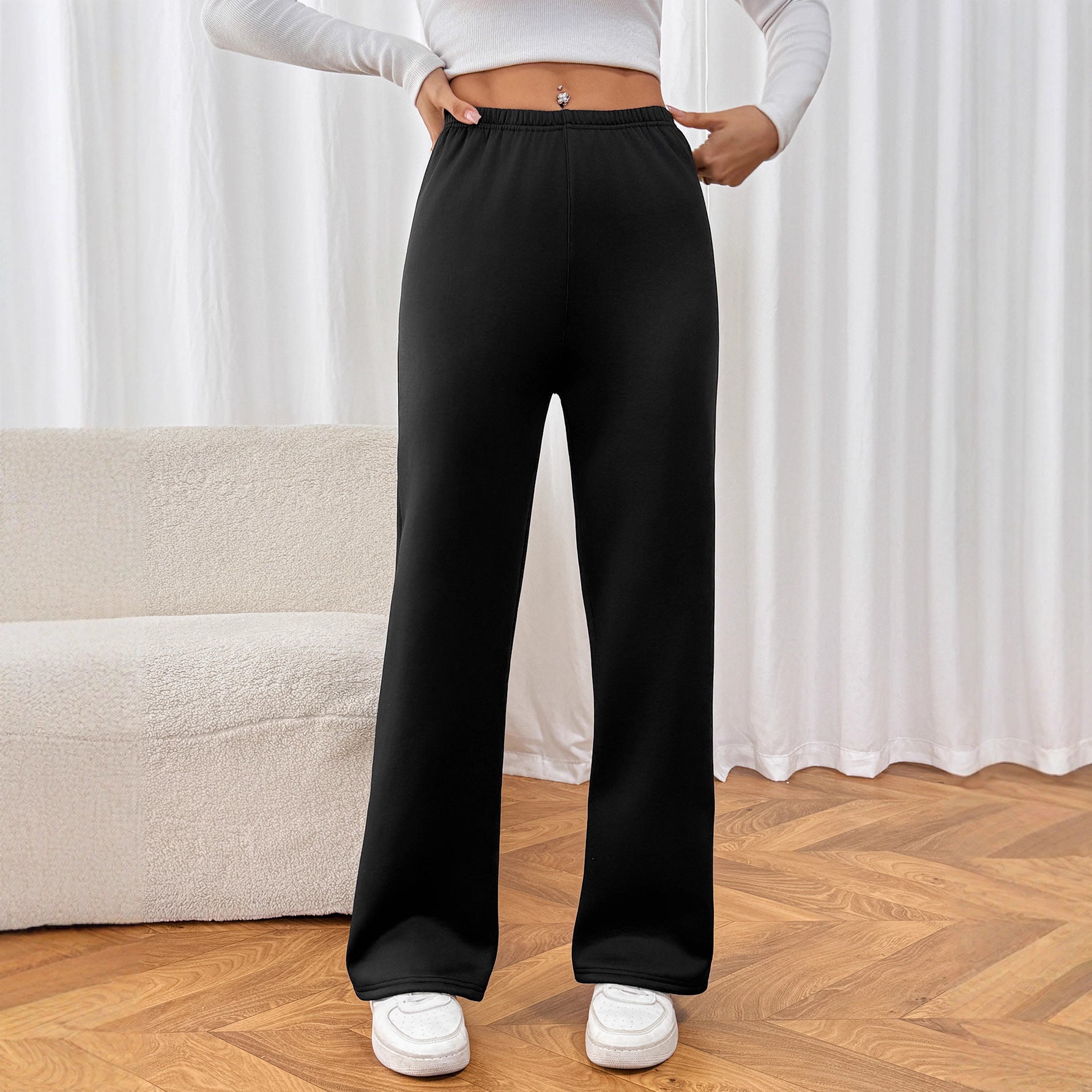 Lamb White Velvet Wide Leg Warm-keeping Pants Female Winter Plus Velvet Thickened Casual
