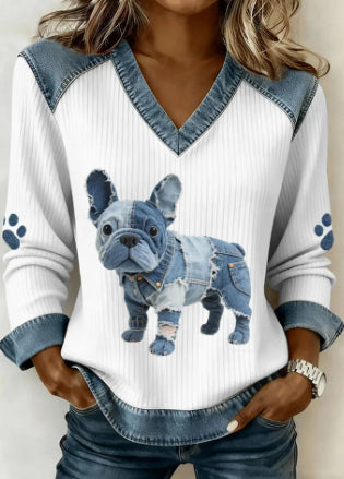 Womens Denim Football Jersey With A Crew Neck Featuring A 3D Digital Print