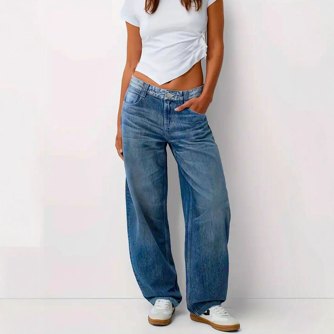 Summer Thin, Loose-fit, Mid-rise, Figure-flattering Wide-leg Denim Jeans For Pear-shaped Figures