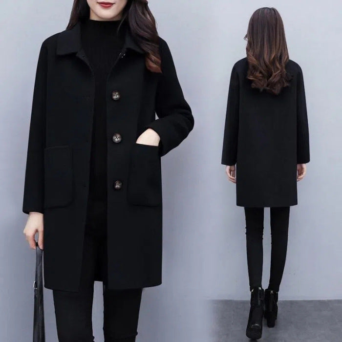 Loose Mid-Length Oversized Wool Coat For Women