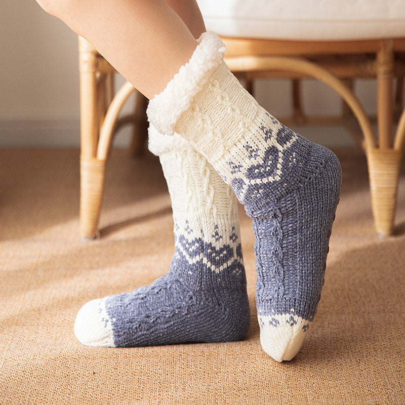 Soft Knit Style Christmas Wintry Design Thick Socks in Red or Gray