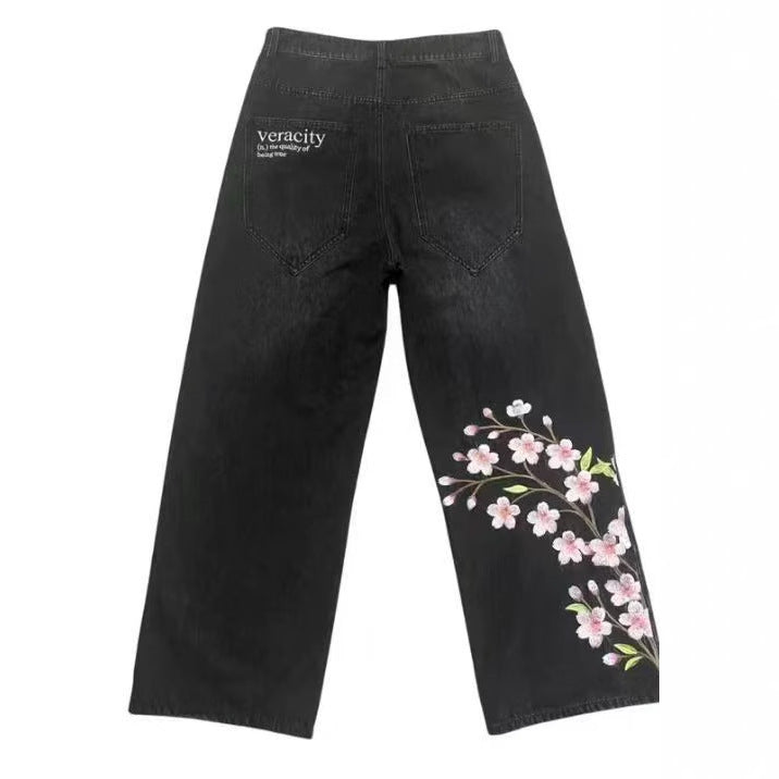 Pantalones de ajuste suelto de lavado retro americano retro americano