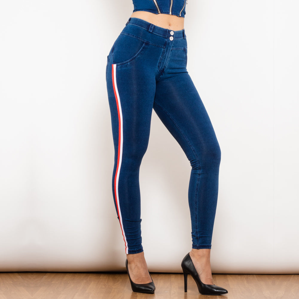 Black Stretch Pencil Jeggings with Striped Slim Design