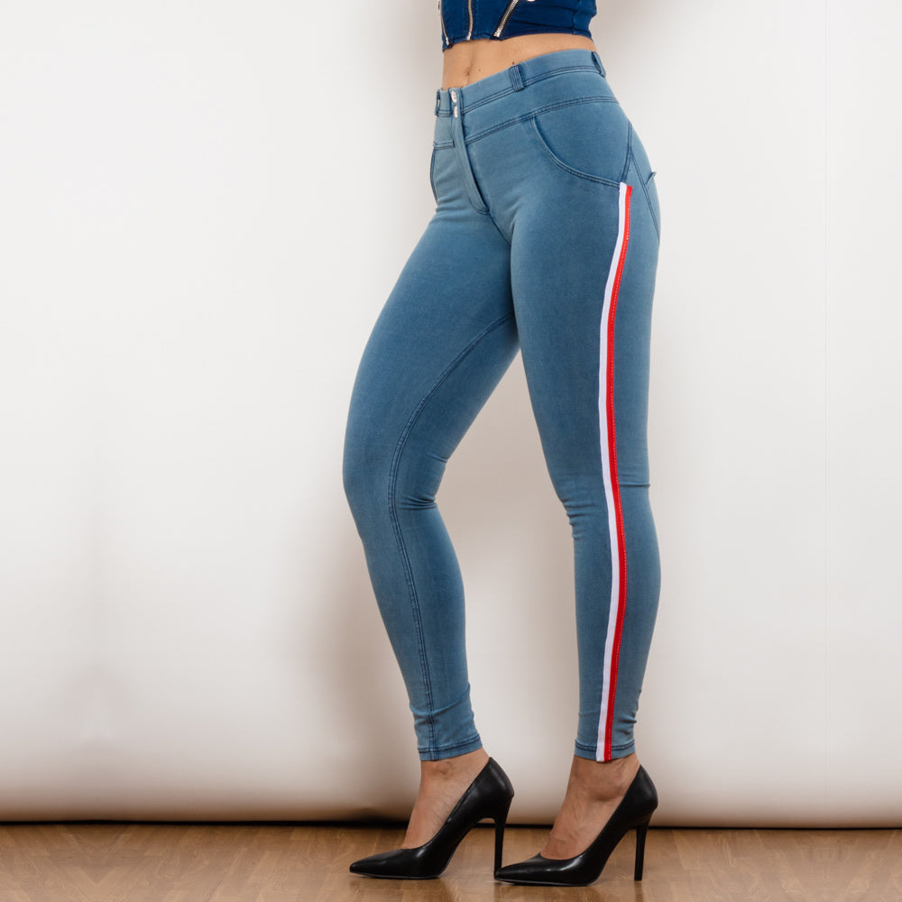 Black Stretch Pencil Jeggings with Striped Slim Design