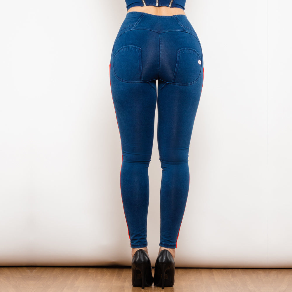 Black Stretch Pencil Jeggings with Striped Slim Design