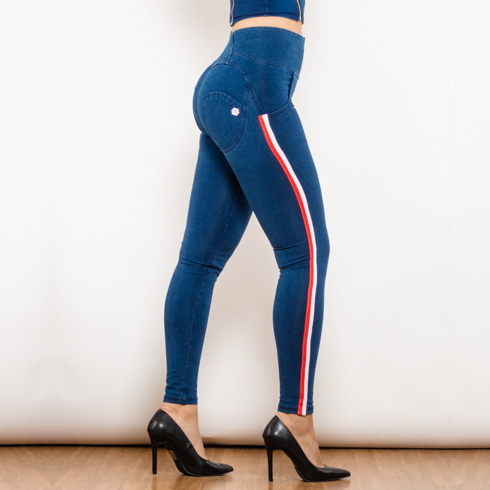 Black Stretch Pencil Jeggings with Striped Slim Design