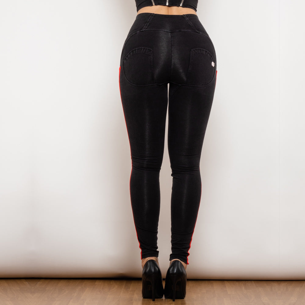 Black Stretch Pencil Jeggings with Striped Slim Design