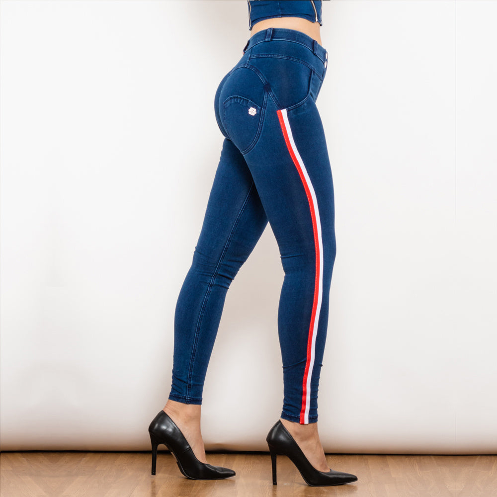 Black Stretch Pencil Jeggings with Striped Slim Design