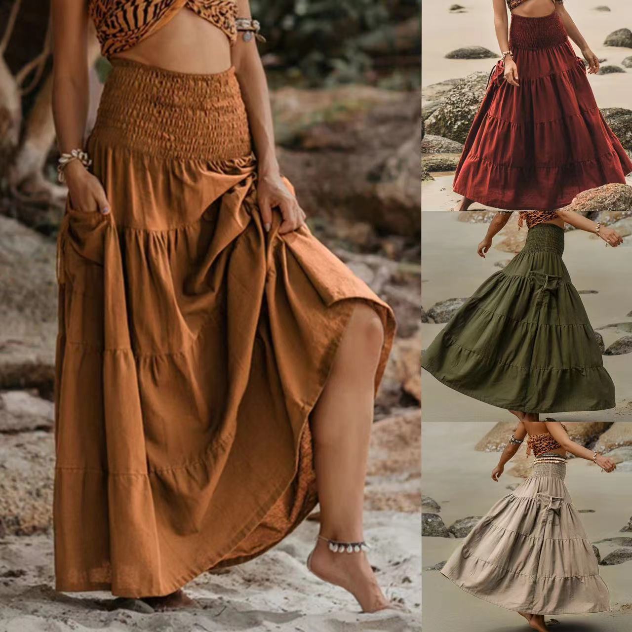 Bohemian Loose Solid Skirt For Relaxed Everyday Comfort