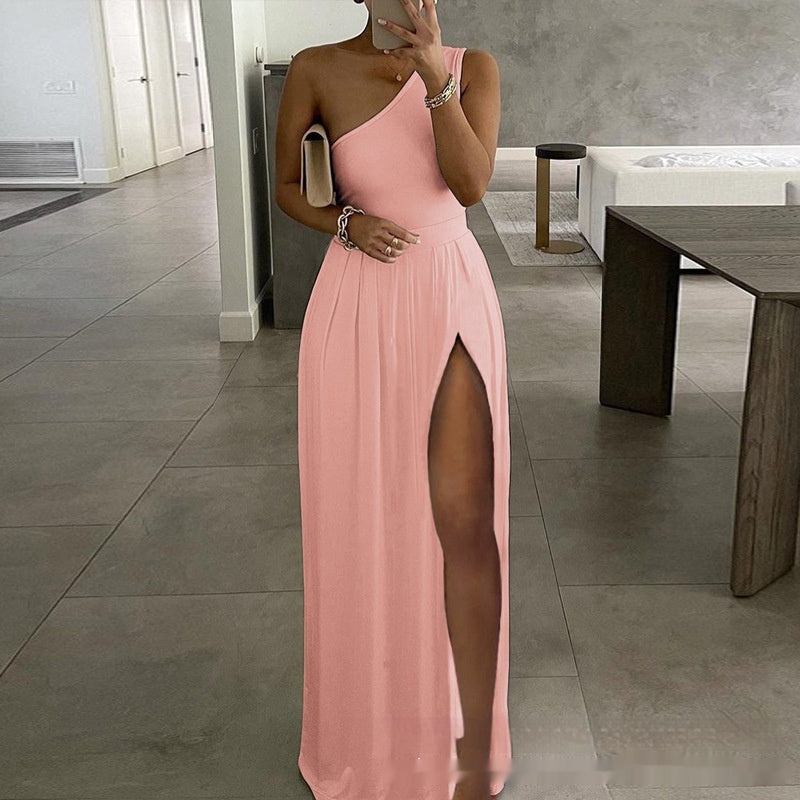 Vestido informal de color sólido audaz con giro de personalidad elegante