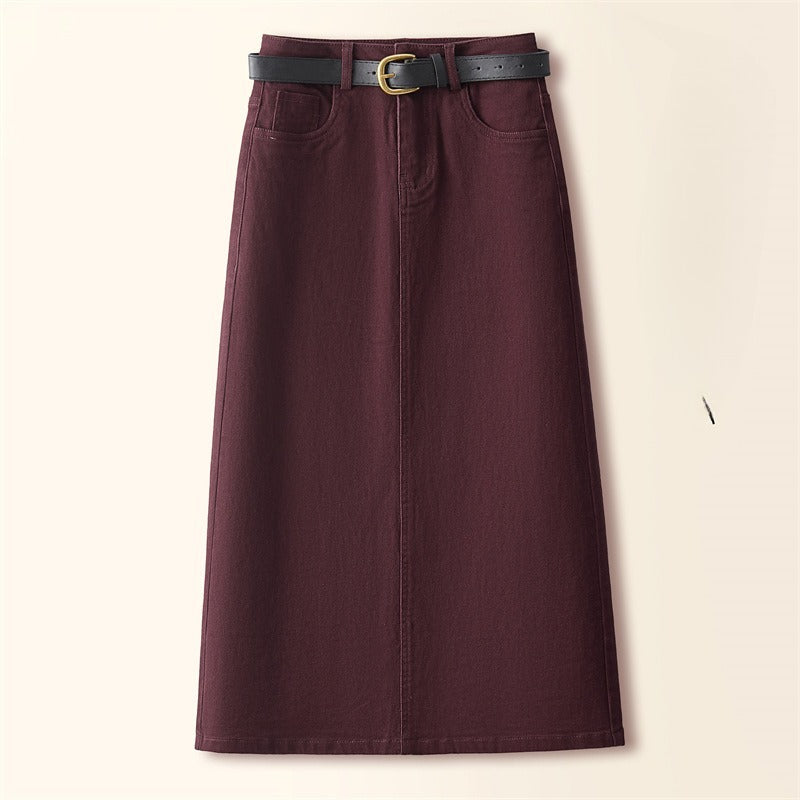 Brown A-Line Retro Slit Skirt That Flatters Every Curve