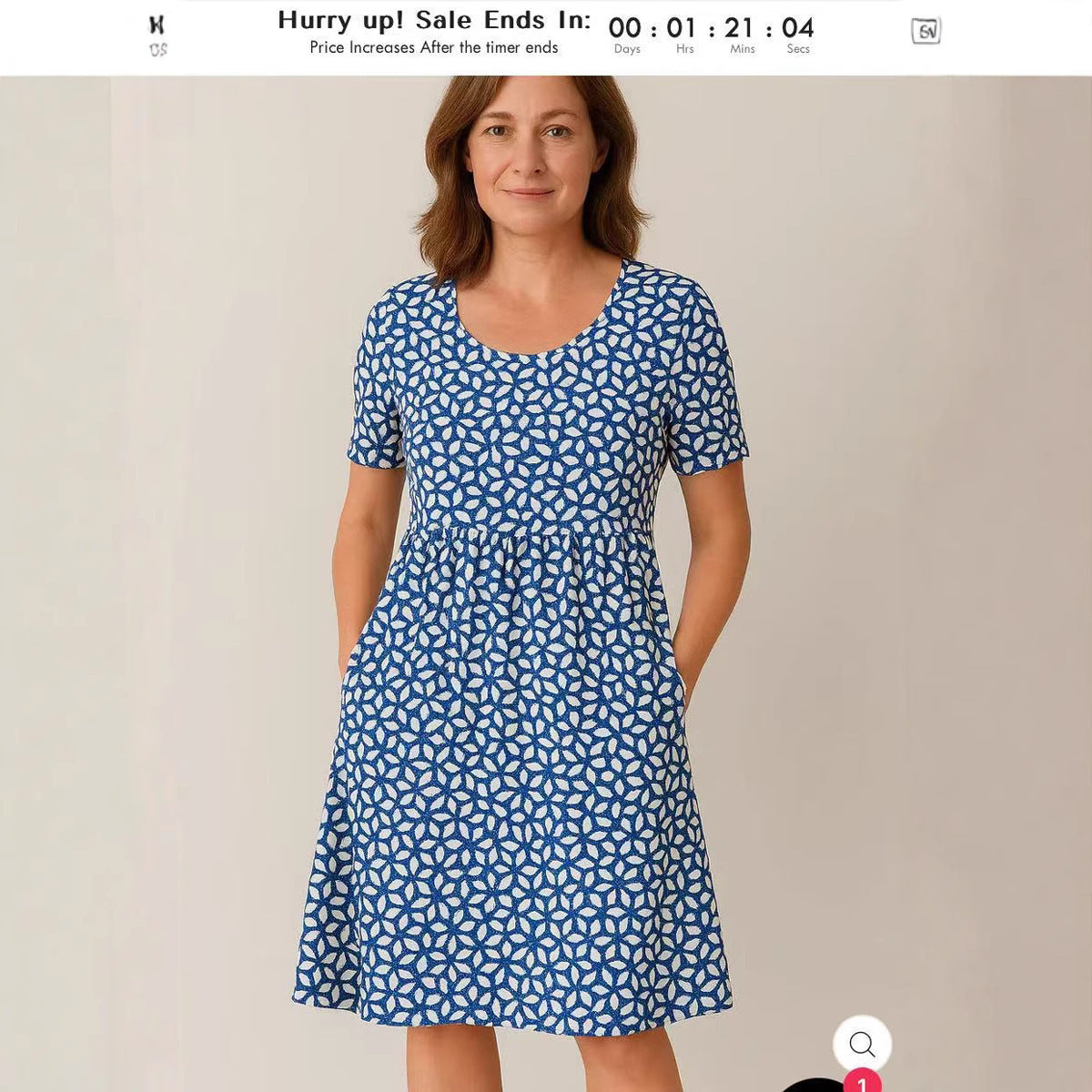 Lässiges T-Shirt-Kleid mit runden Hals, Taschen und Stichdetails