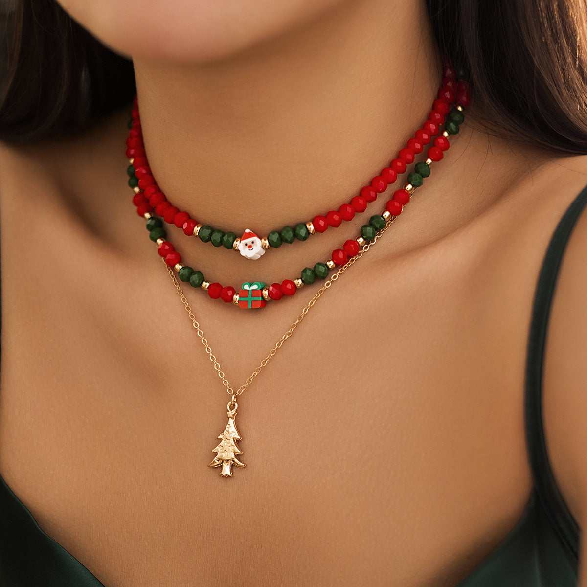 Christmas Beaded Layered-Look Multi-Strand Necklace for Women in Assorted Styles