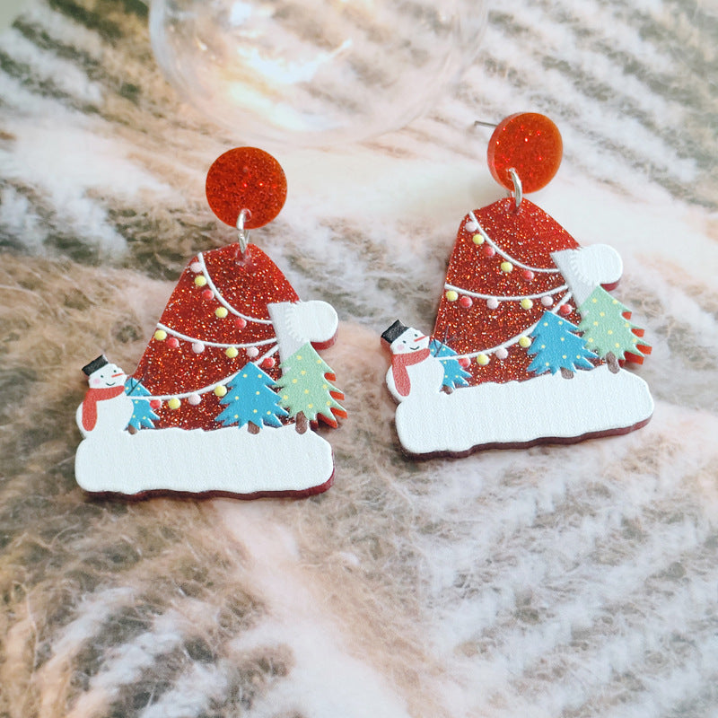 Christmas Glitter-Accent Hammered Metal Post Dangle Statement Earrings in Assorted Styles