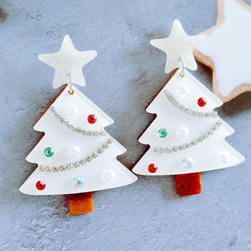 Christmas Glitter-Accent Hammered Metal Post Dangle Statement Earrings in Assorted Styles