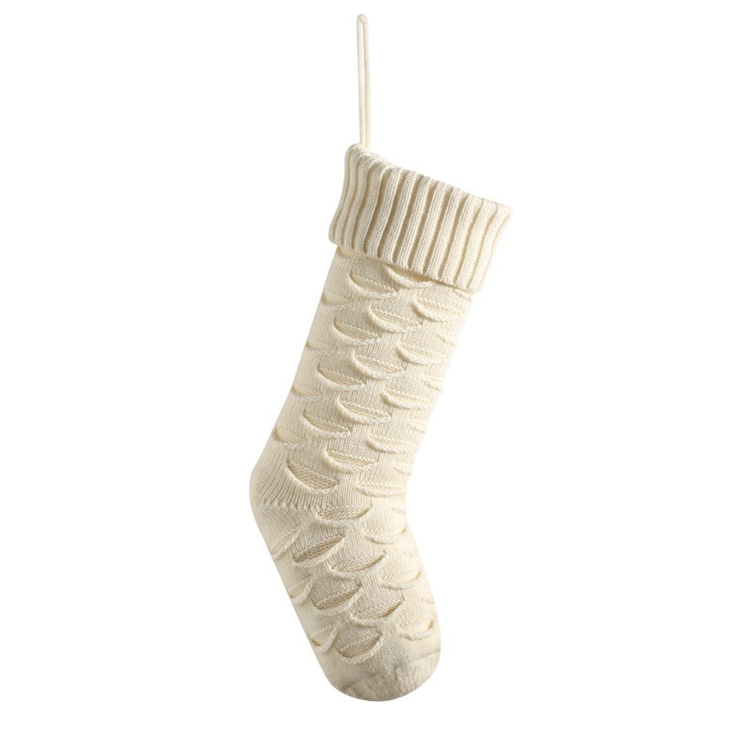 Christmas Stockings with Traditional Knit Style and Ribbed Cuff-Ivory White-Theone Apparel