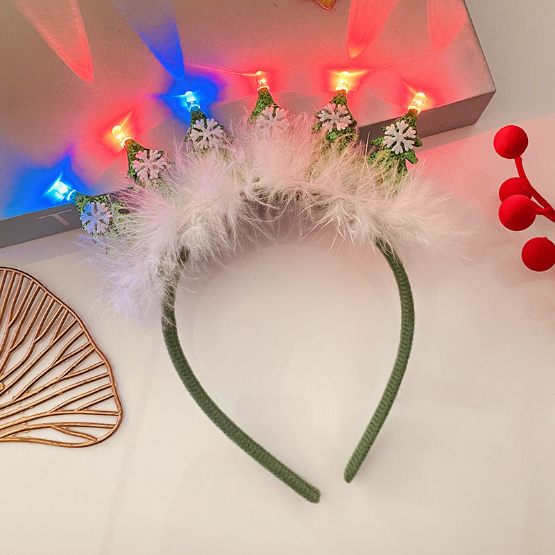 Christmas Tree Headband Hat with LED String Lights-14 Green Crown Pink-Theone Apparel