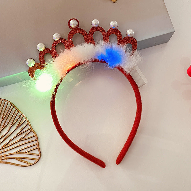 Christmas Tree Headband Hat with LED String Lights-26 Red Crown Feather-Theone Apparel