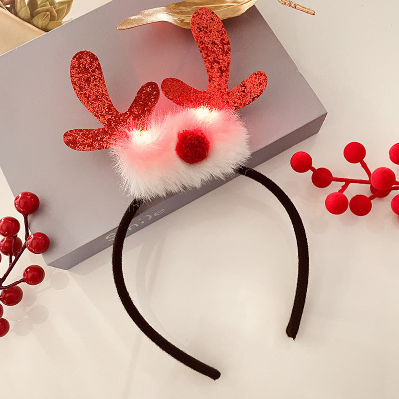 Christmas Tree Headband Hat with LED String Lights-32 Red White Fur Antlers-Theone Apparel