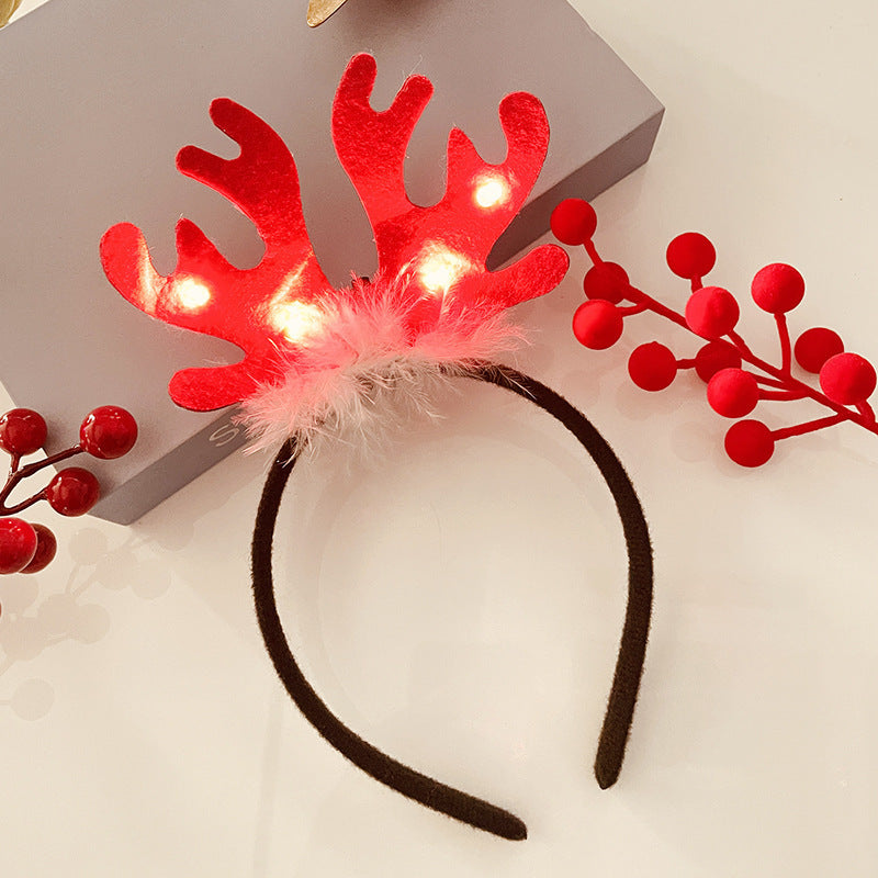 Christmas Tree Headband Hat with LED String Lights-40 Red Antlers With Feathers-Theone Apparel