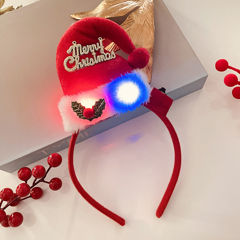 Christmas Tree Headband Hat with LED String Lights-43 Velvet Red-Theone Apparel